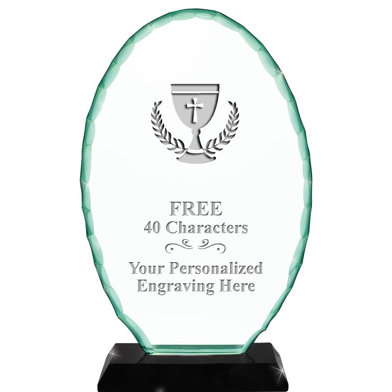 8 1/4" JADE OVAL CRYSTAL AWARD