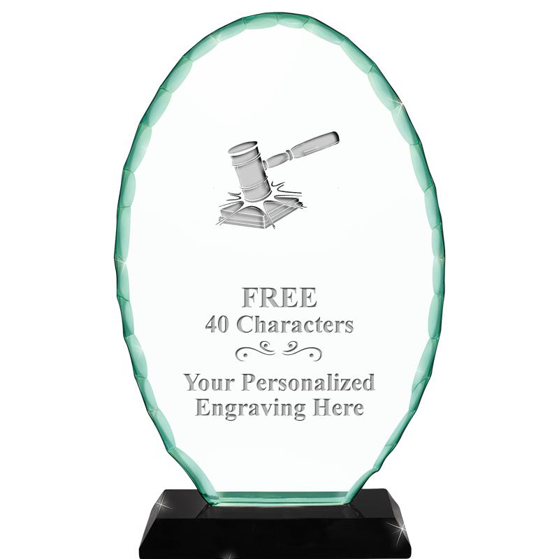 8 1/4" JADE OVAL CRYSTAL AWARD