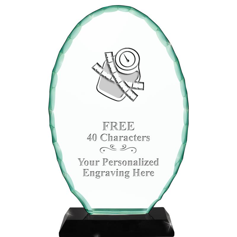 8 1/4" JADE OVAL CRYSTAL AWARD