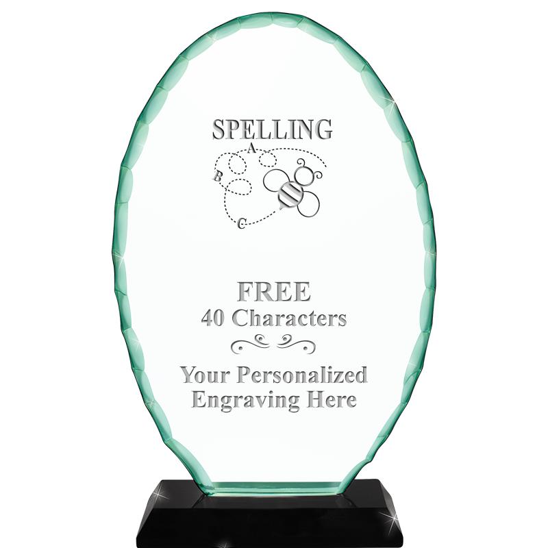 8 1/4" JADE OVAL CRYSTAL AWARD