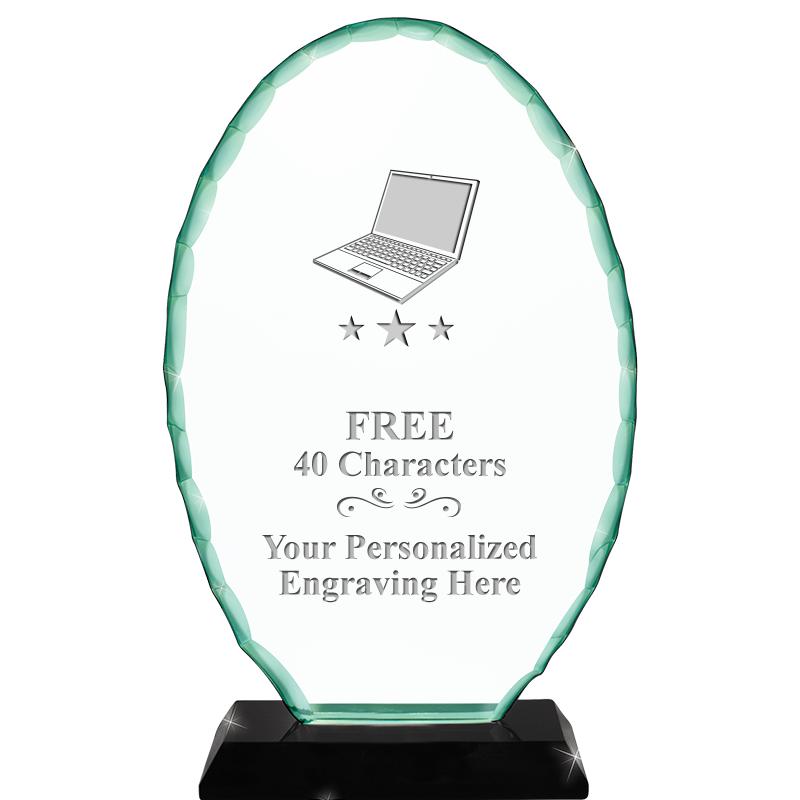 8 1/4" JADE OVAL CRYSTAL AWARD