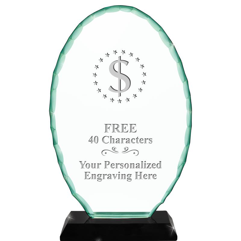 8 1/4" JADE OVAL CRYSTAL AWARD