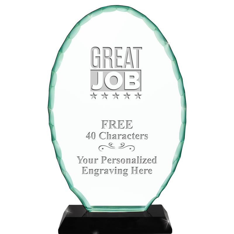 8 1/4" JADE OVAL CRYSTAL AWARD