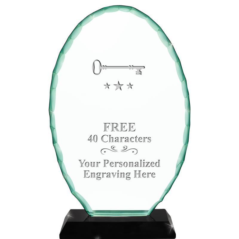 8 1/4" JADE OVAL CRYSTAL AWARD