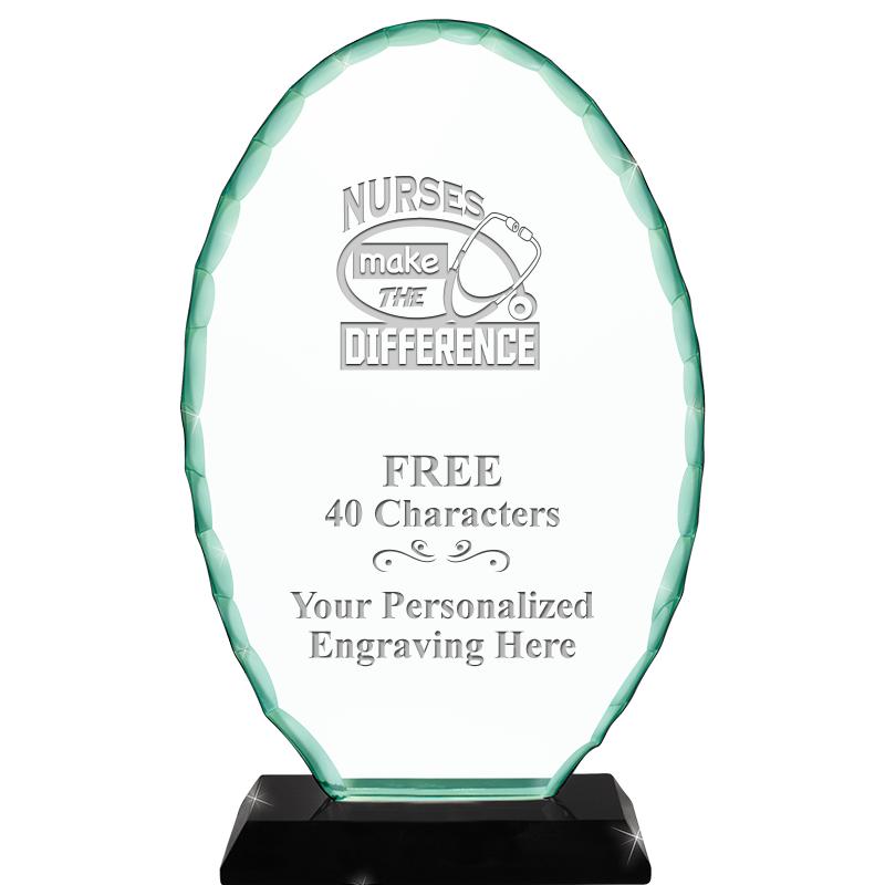 8 1/4" JADE OVAL CRYSTAL AWARD