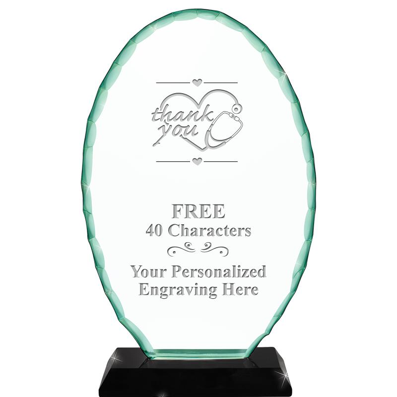 8 1/4" JADE OVAL CRYSTAL AWARD