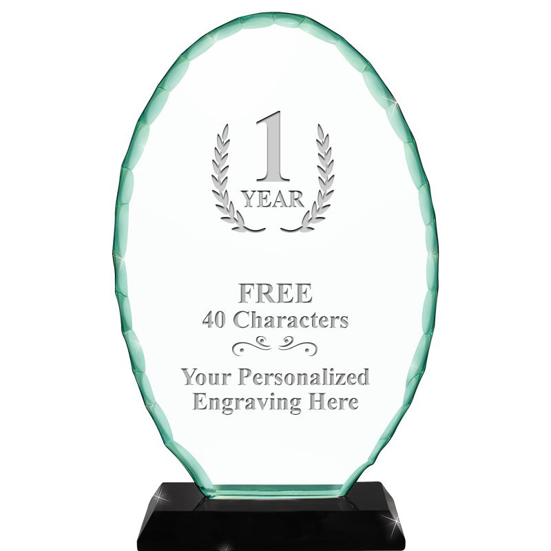 8 1/4" JADE OVAL CRYSTAL AWARD