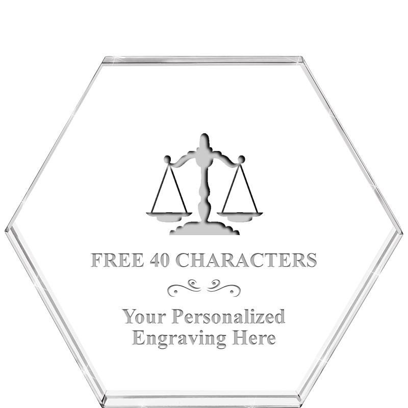 4"HEXAGON CRYSTAL PAPERWEIGHT