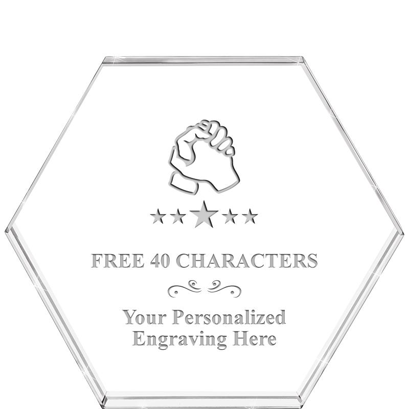 4"HEXAGON CRYSTAL PAPERWEIGHT