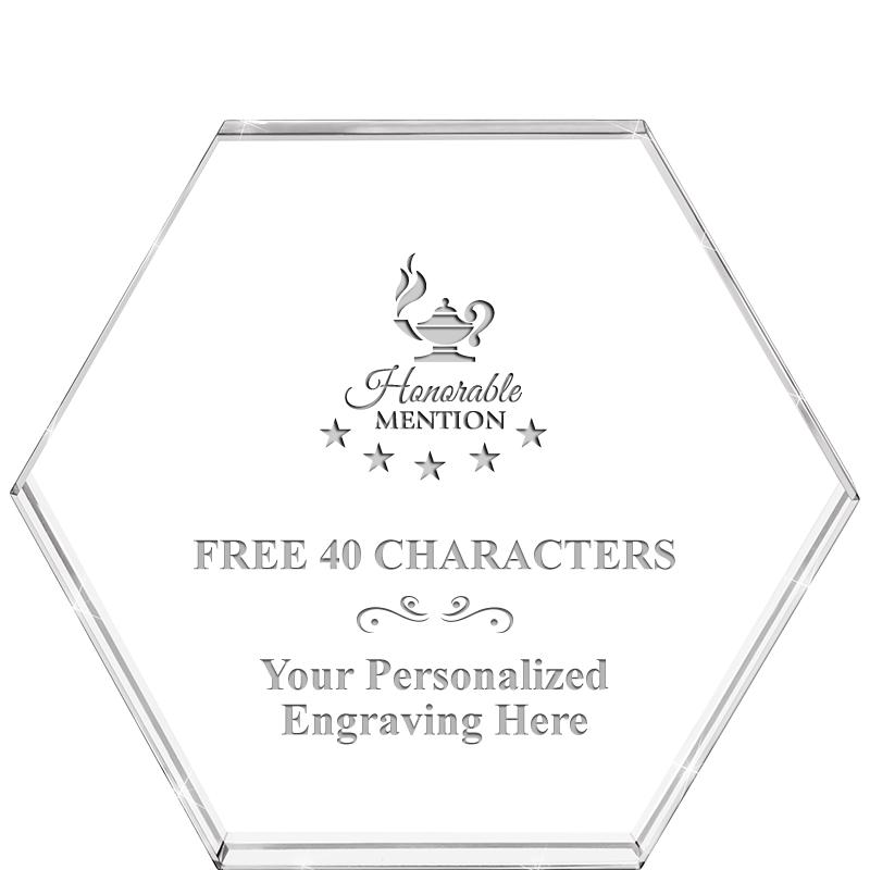 4"HEXAGON CRYSTAL PAPERWEIGHT