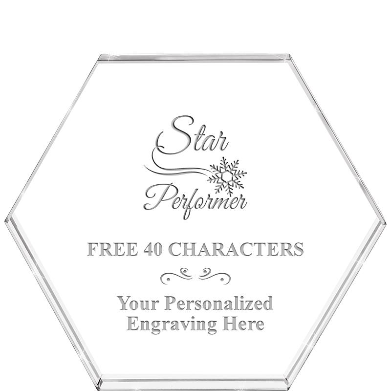 4"HEXAGON CRYSTAL PAPERWEIGHT