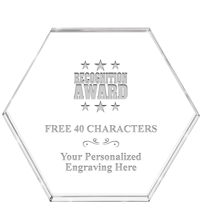 4"HEXAGON CRYSTAL PAPERWEIGHT