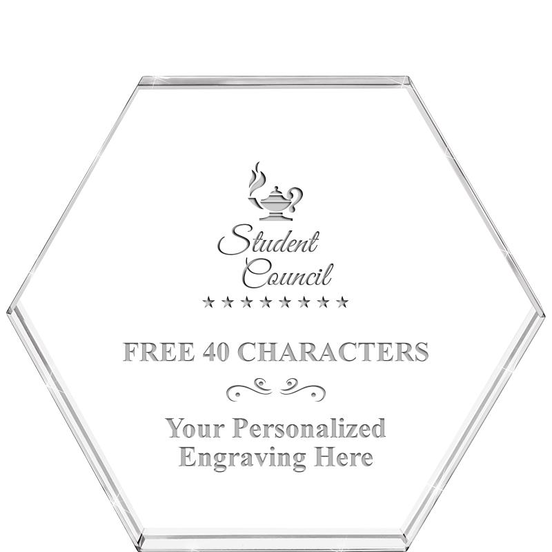 4"HEXAGON CRYSTAL PAPERWEIGHT