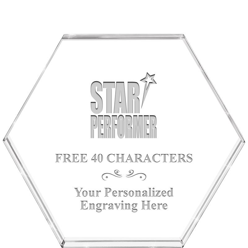 4"HEXAGON CRYSTAL PAPERWEIGHT