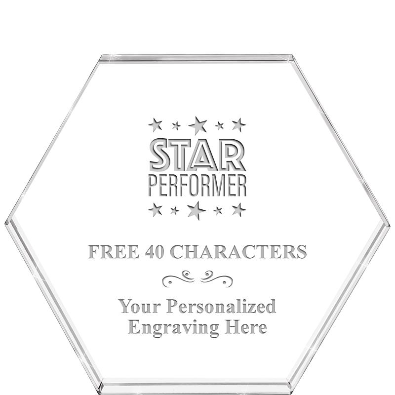 4"HEXAGON CRYSTAL PAPERWEIGHT