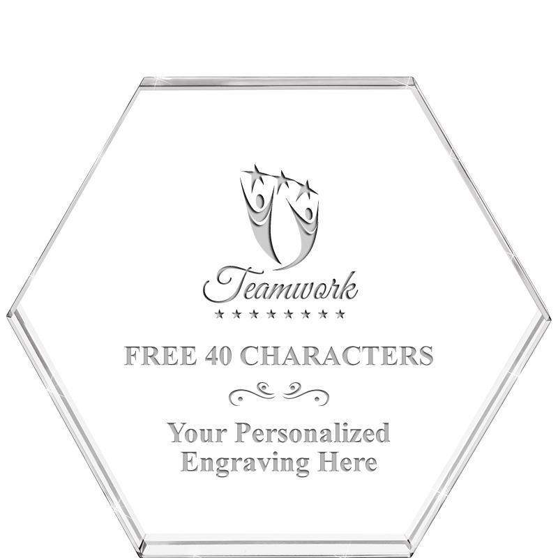 4"HEXAGON CRYSTAL PAPERWEIGHT