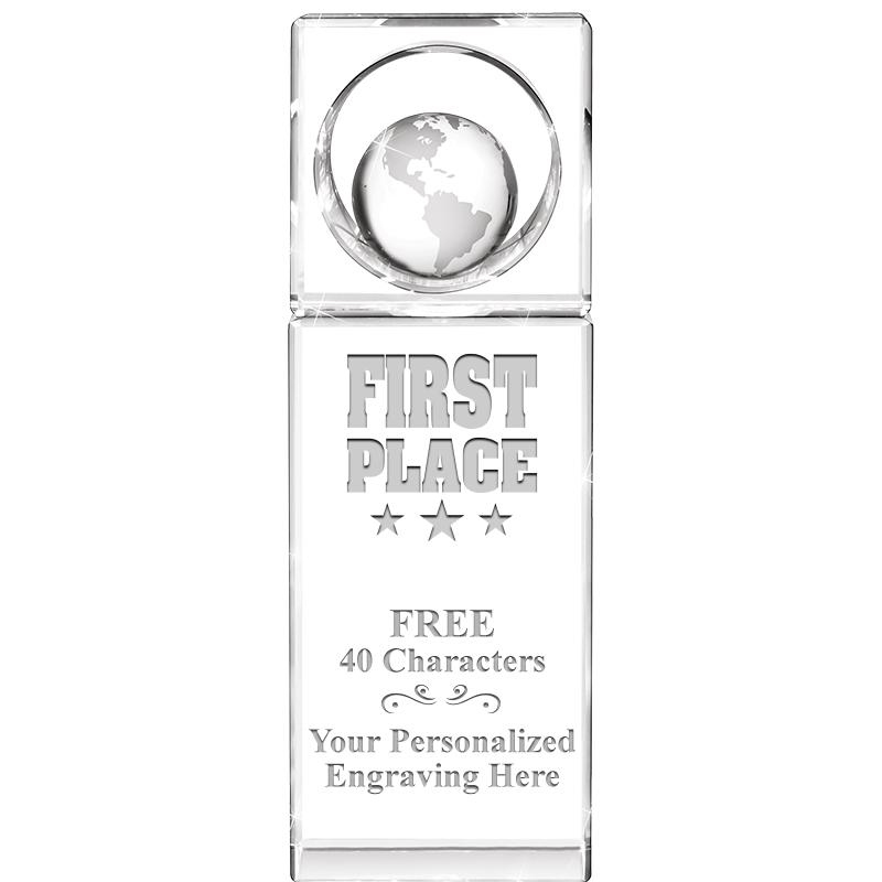8"WINNERS CIRCLE GLOBE CRYSTAL