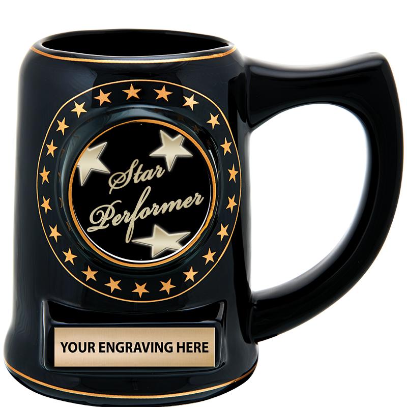 5 1/4" STAR CERAMIC BLACK MUG