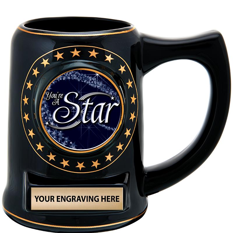 5 1/4" STAR CERAMIC BLACK MUG