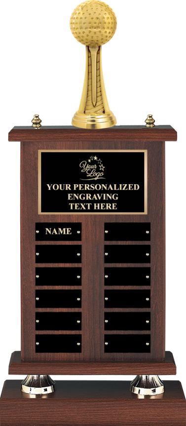 Perpetual Golf Trophies 12 Plate Walnut Perpetual Golf Trophy