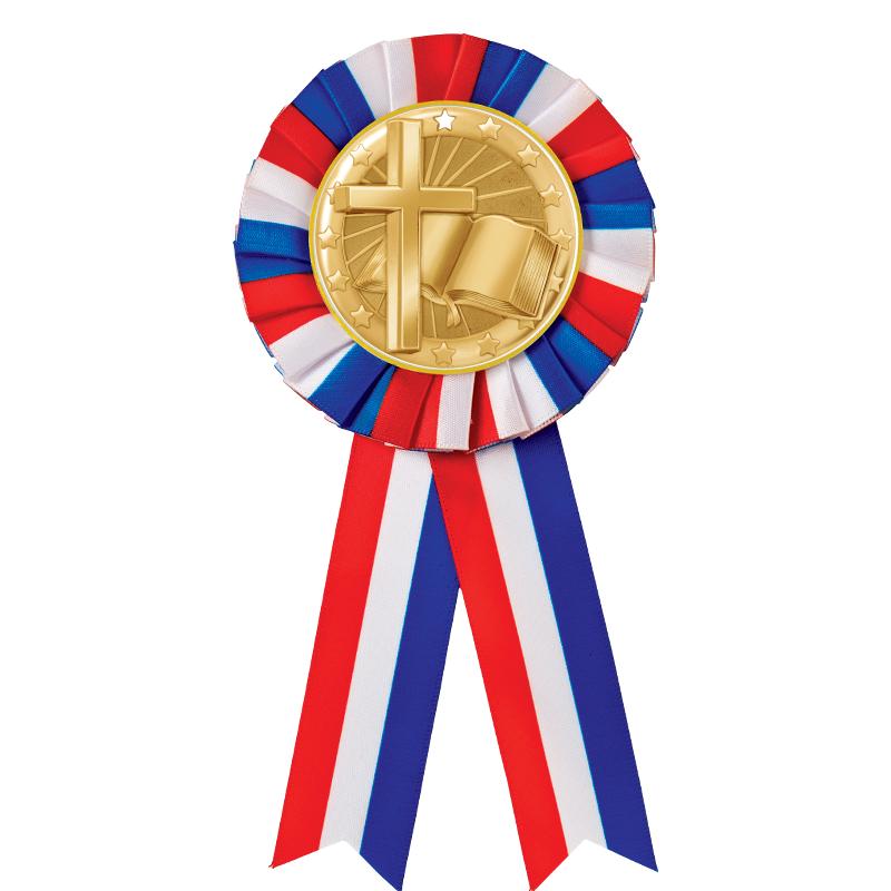RED/WHITE/BLUE MYLAR ROSETTES
