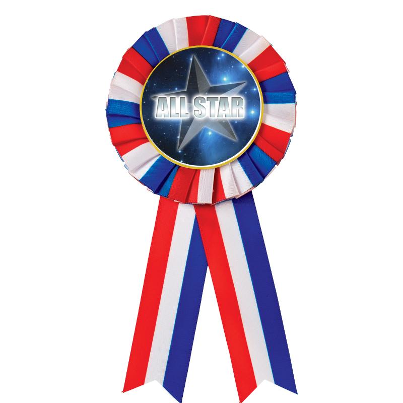 RED/WHITE/BLUE MYLAR ROSETTES