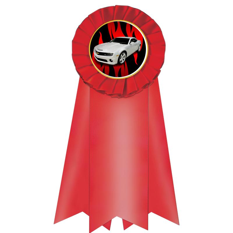 7" JUMBO RED MYLAR ROSETTE