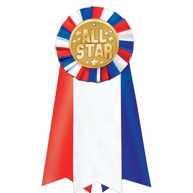 7"JUMBO RD/WH/BLUE MYL ROSETTE