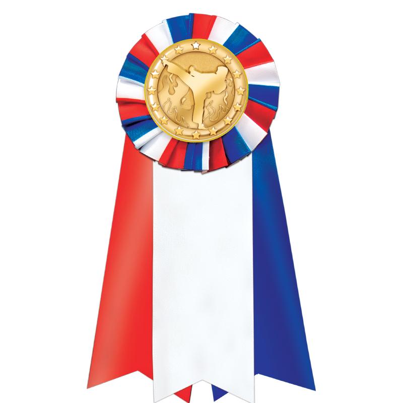 7"JUMBO RD/WH/BLUE MYL ROSETTE