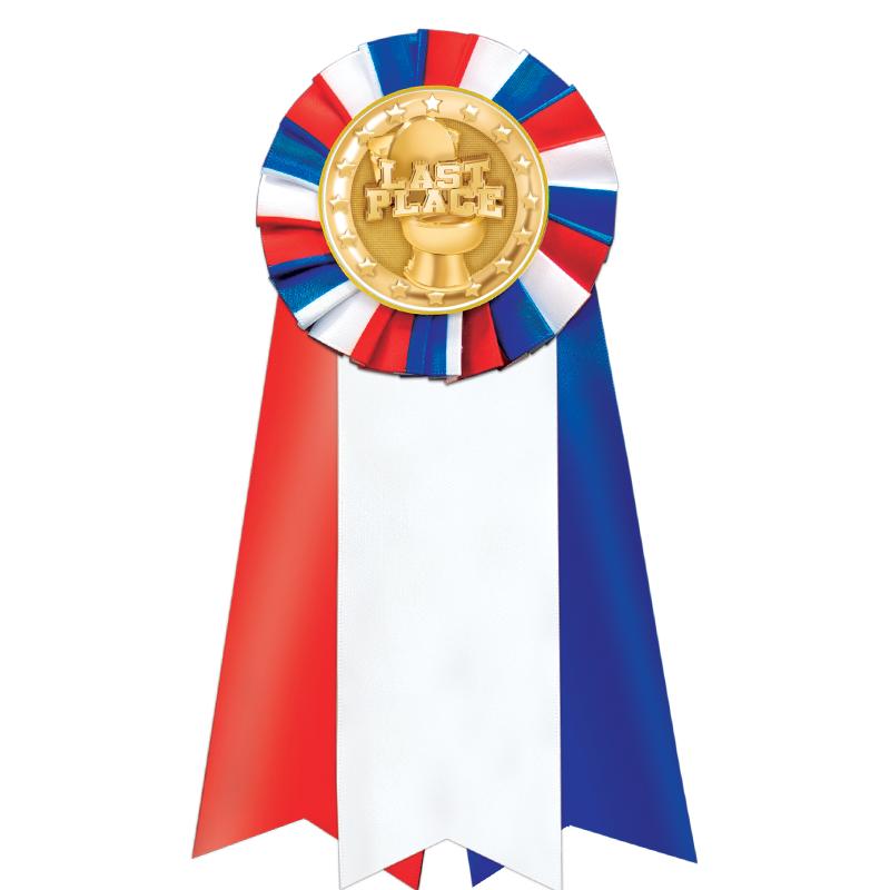 7"JUMBO RD/WH/BLUE MYL ROSETTE