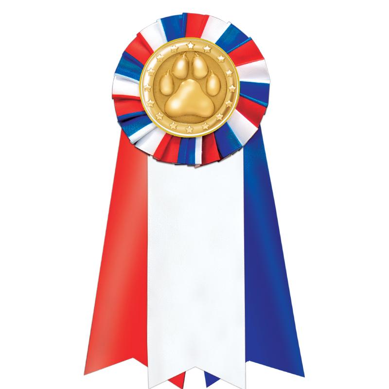 7"JUMBO RD/WH/BLUE MYL ROSETTE