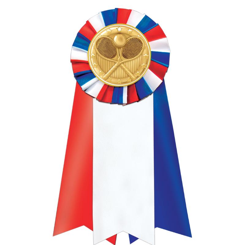 7"JUMBO RD/WH/BLUE MYL ROSETTE