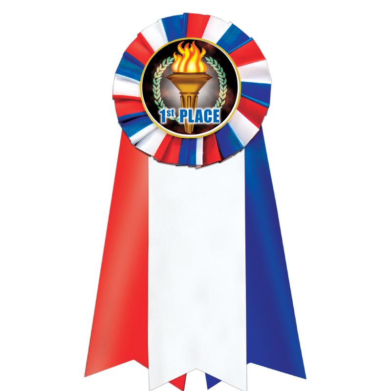 7"JUMBO RD/WH/BLUE MYL ROSETTE