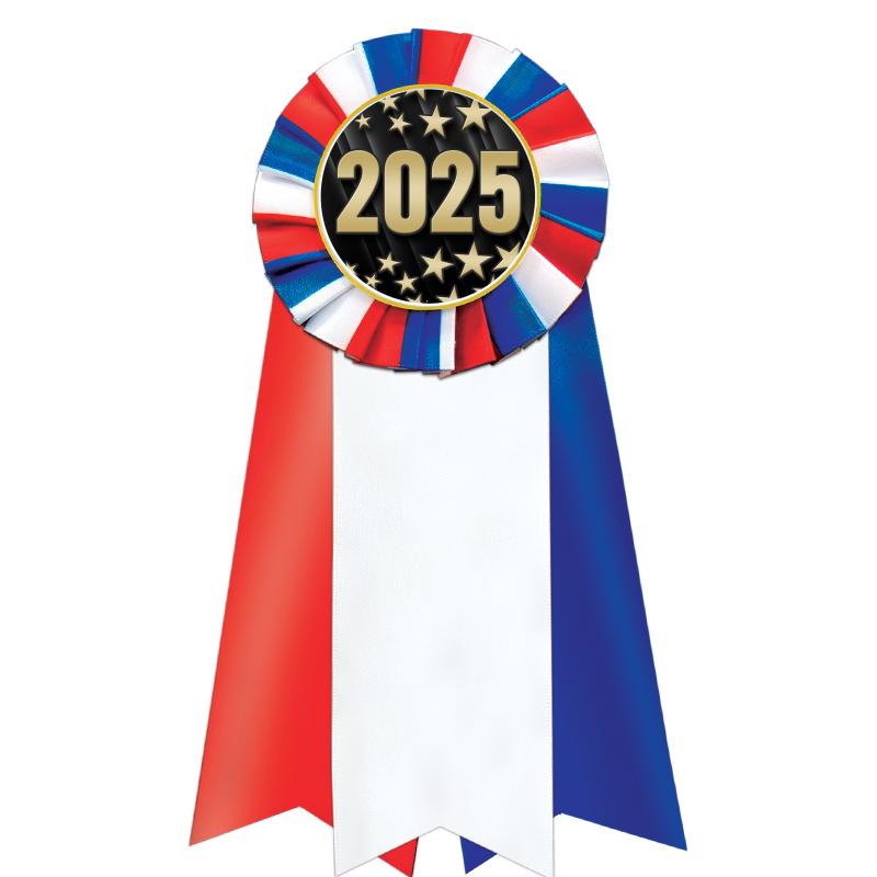 7"JUMBO RD/WH/BLUE MYL ROSETTE