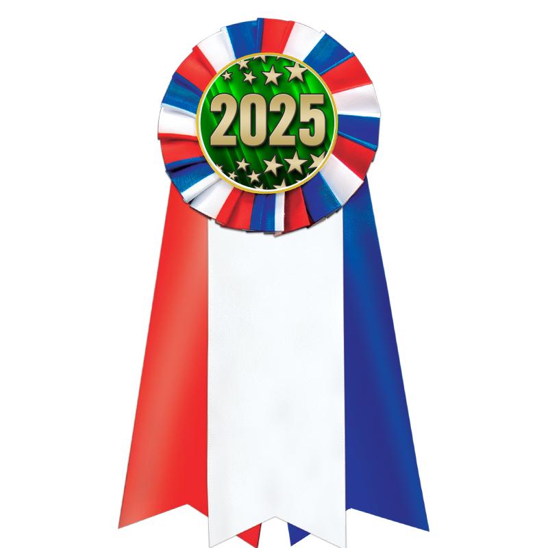 7"JUMBO RD/WH/BLUE MYL ROSETTE