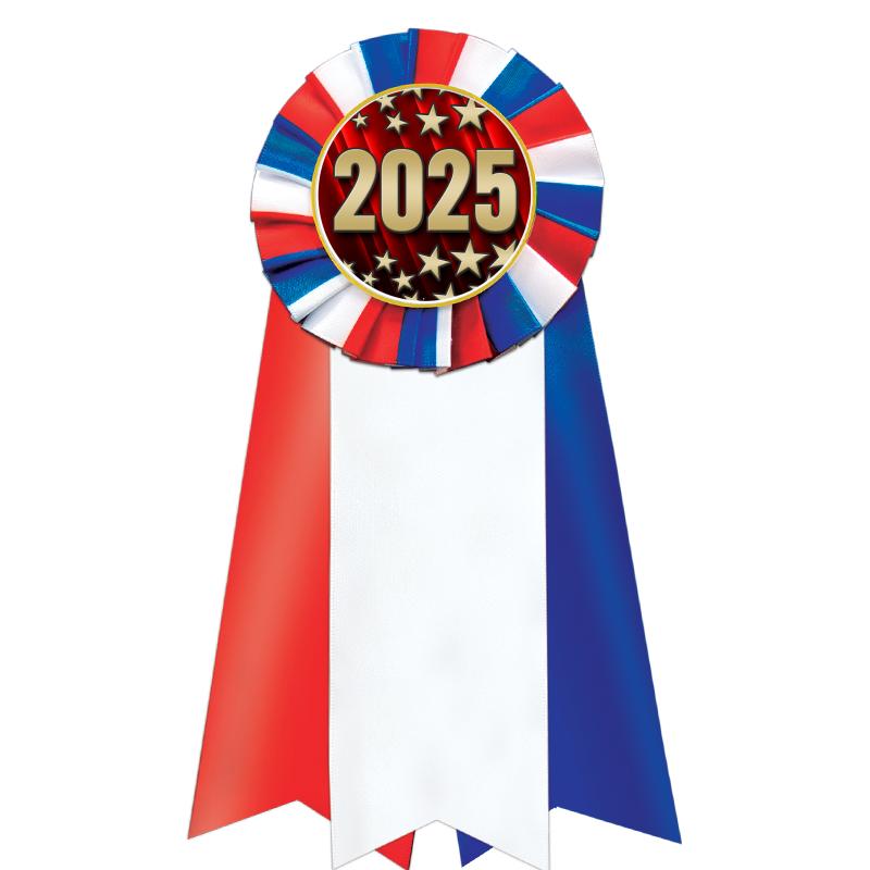 7"JUMBO RD/WH/BLUE MYL ROSETTE