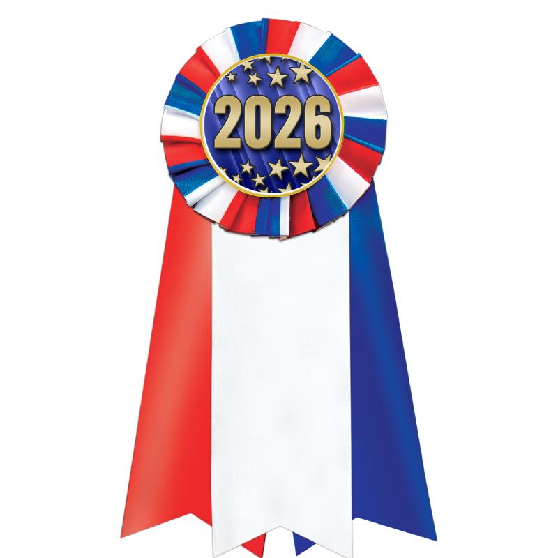 7"JUMBO RD/WH/BLUE MYL ROSETTE