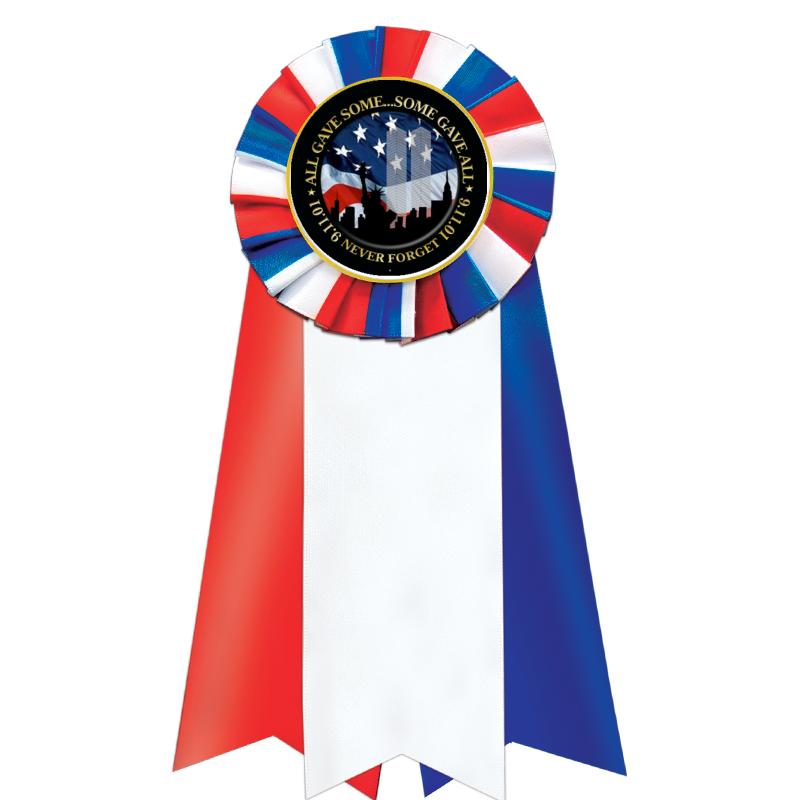 7"JUMBO RD/WH/BLUE MYL ROSETTE
