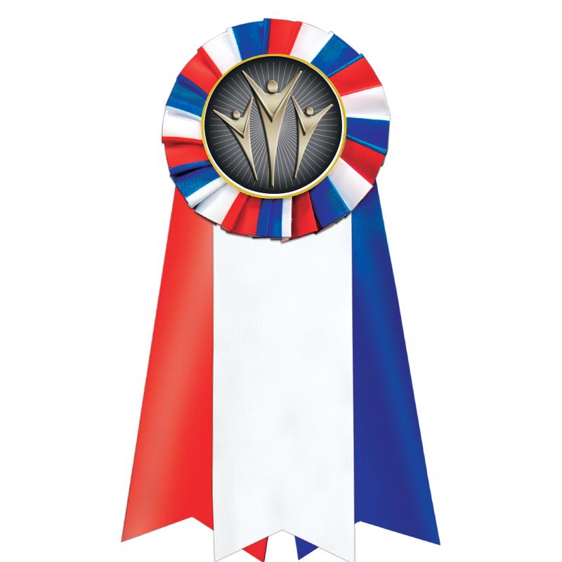 7"JUMBO RD/WH/BLUE MYL ROSETTE