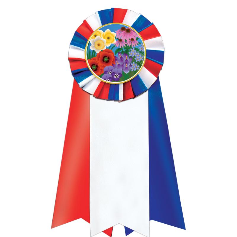 7"JUMBO RD/WH/BLUE MYL ROSETTE