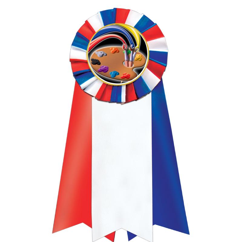 7"JUMBO RD/WH/BLUE MYL ROSETTE