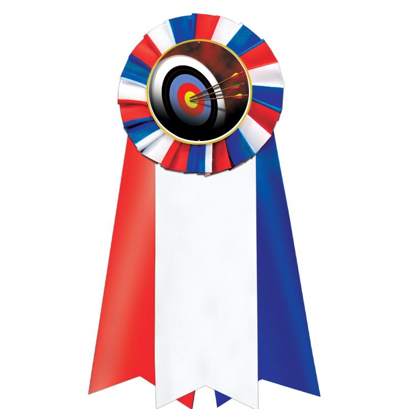 7"JUMBO RD/WH/BLUE MYL ROSETTE