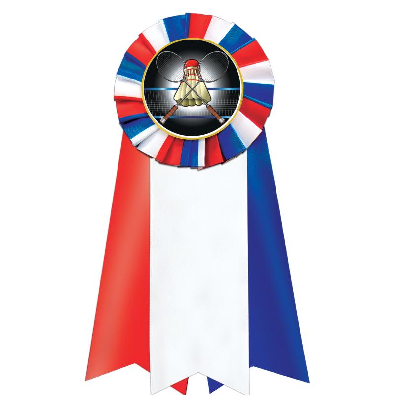 7"JUMBO RD/WH/BLUE MYL ROSETTE