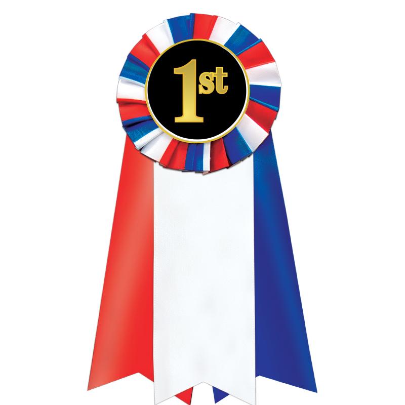 7"JUMBO RD/WH/BLUE MYL ROSETTE