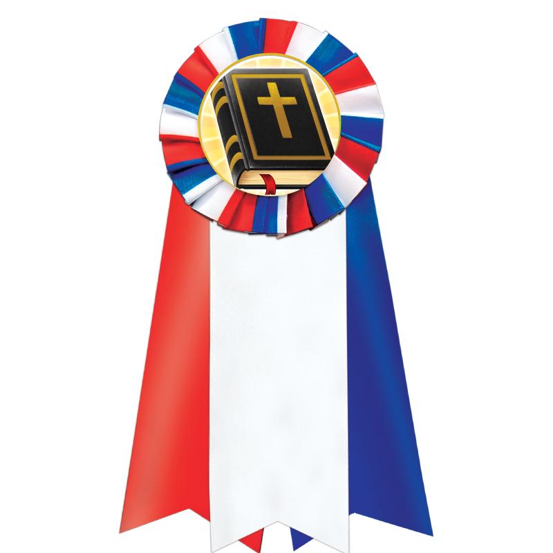 7"JUMBO RD/WH/BLUE MYL ROSETTE