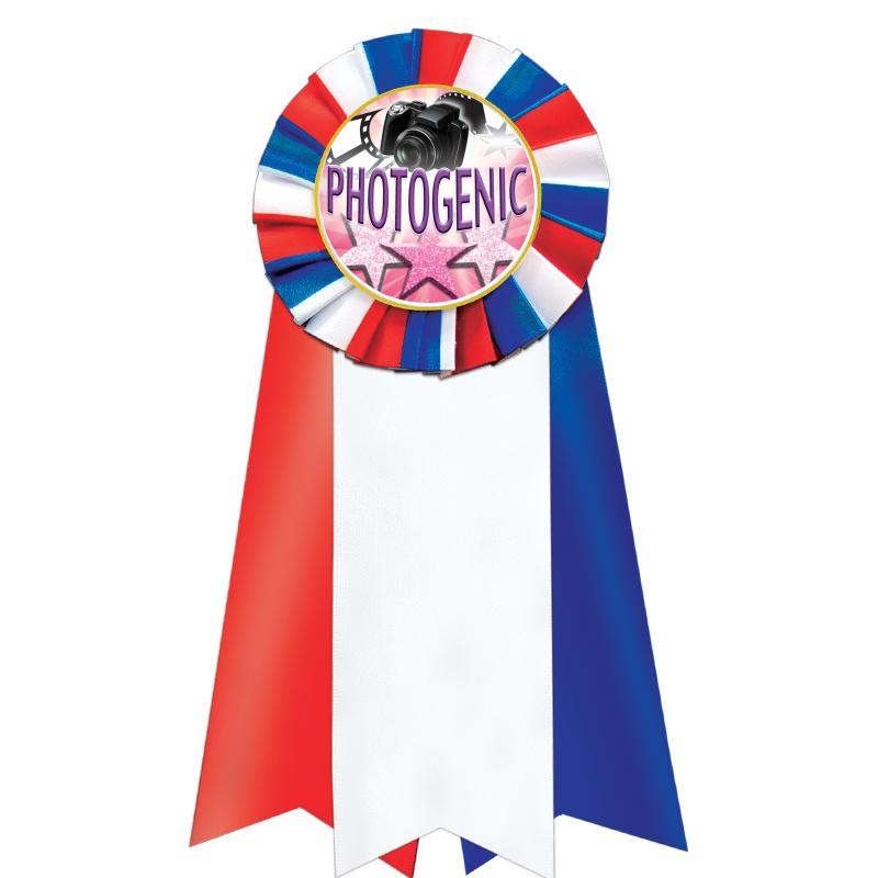 7"JUMBO RD/WH/BLUE MYL ROSETTE