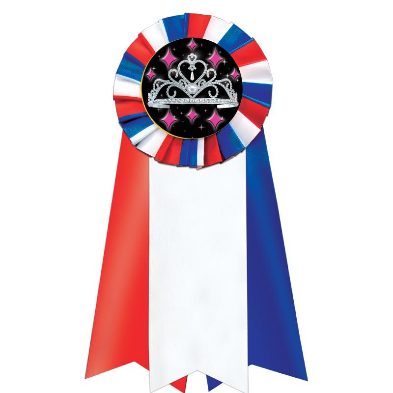 7"JUMBO RD/WH/BLUE MYL ROSETTE