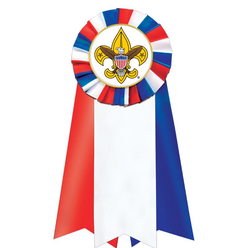 7"JUMBO RD/WH/BLUE MYL ROSETTE