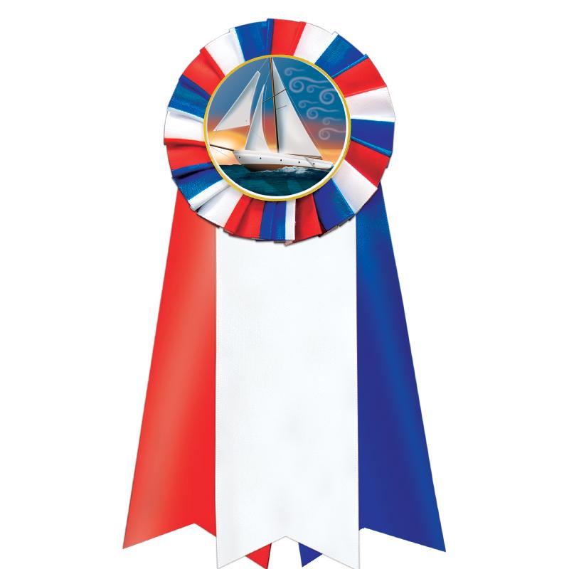 7"JUMBO RD/WH/BLUE MYL ROSETTE