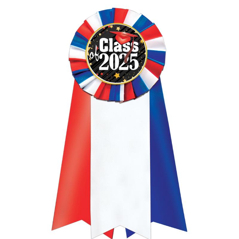 7"JUMBO RD/WH/BLUE MYL ROSETTE